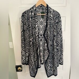 Black and White Paisley Open Front Cardigan Sweater